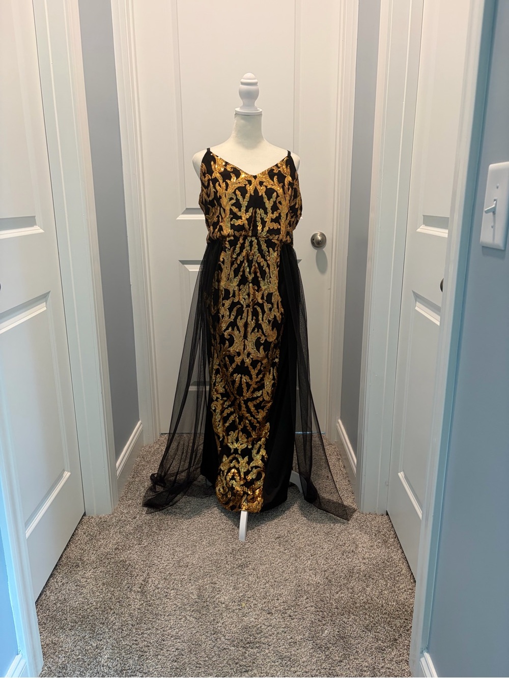 Black & Gold Embroidered Evening Dress